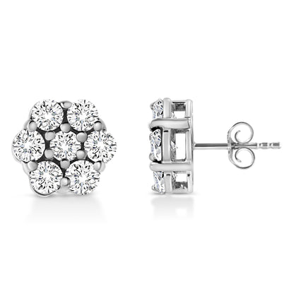 14K White Gold 1/2 Cttw Prong Set Round-Cut Diamond Flower Stud Earring (H-I Color, I1-I2 Clarity) Bids.com