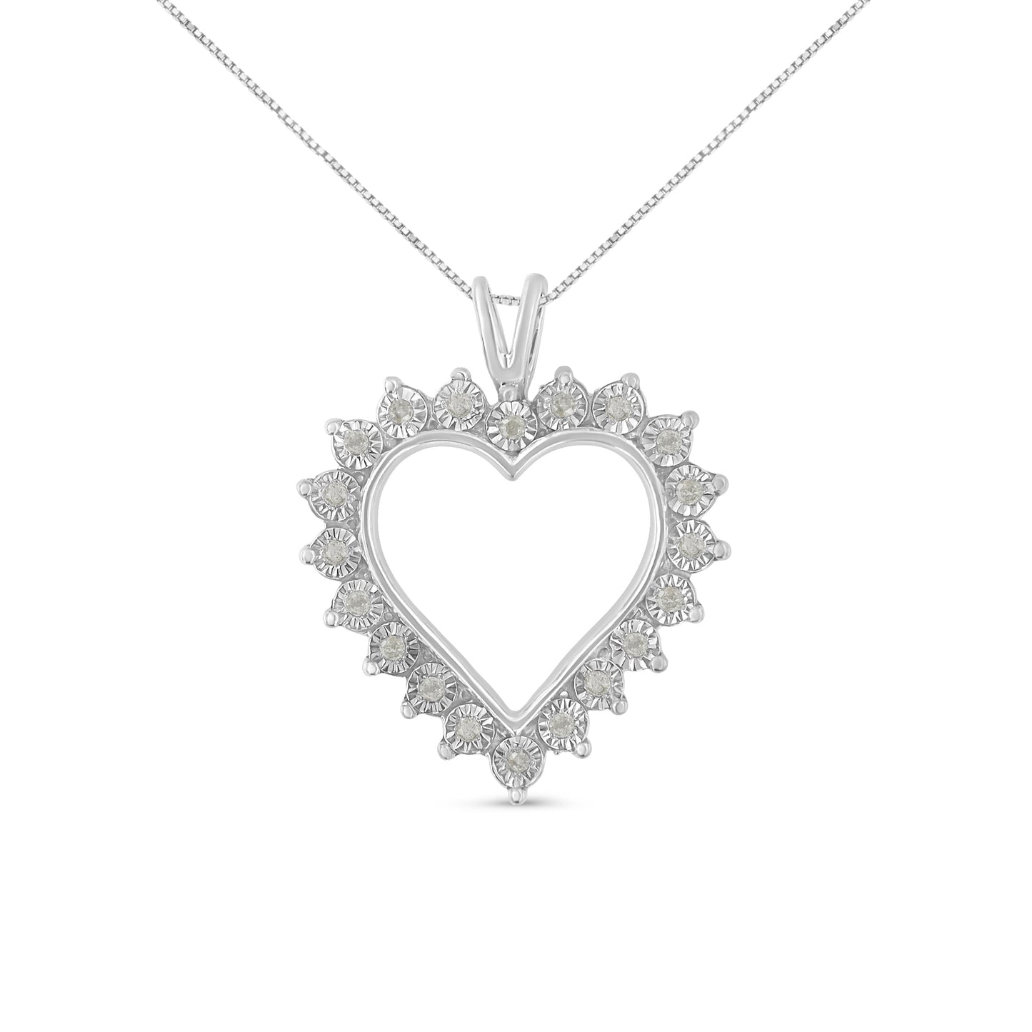 .925 Sterling Silver 1/4 Cttw Miracle Set Diamond Open Heart 18" Pendant Necklace (I-J Color, I3 Clarity) Bids.com