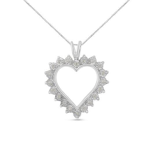 .925 Sterling Silver 1/4 Cttw Miracle Set Diamond Open Heart 18" Pendant Necklace (I-J Color, I3 Clarity) Bids.com