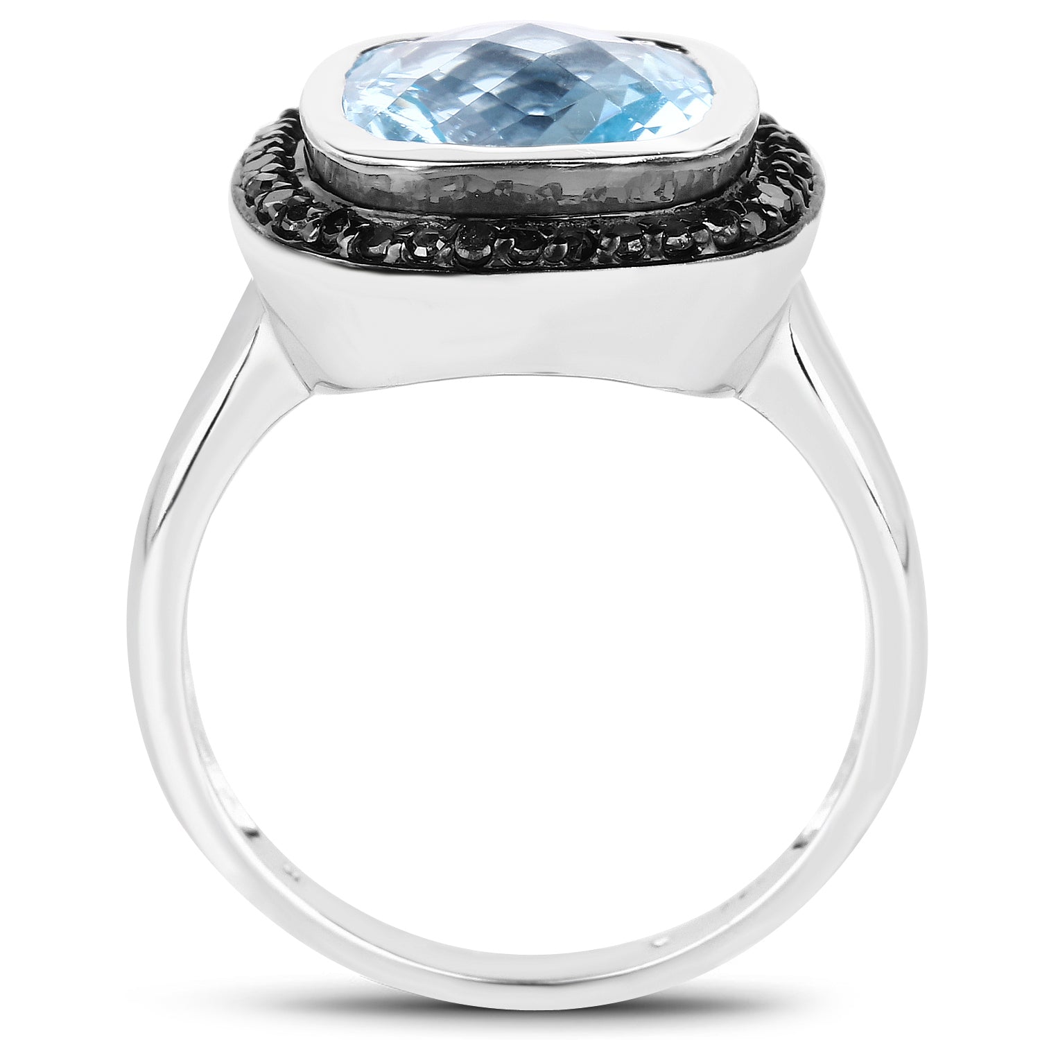 5.23 Carat Genuine Baby Swiss Blue Topaz and Black Diamond .925 Sterling Silver Ring Bids.com