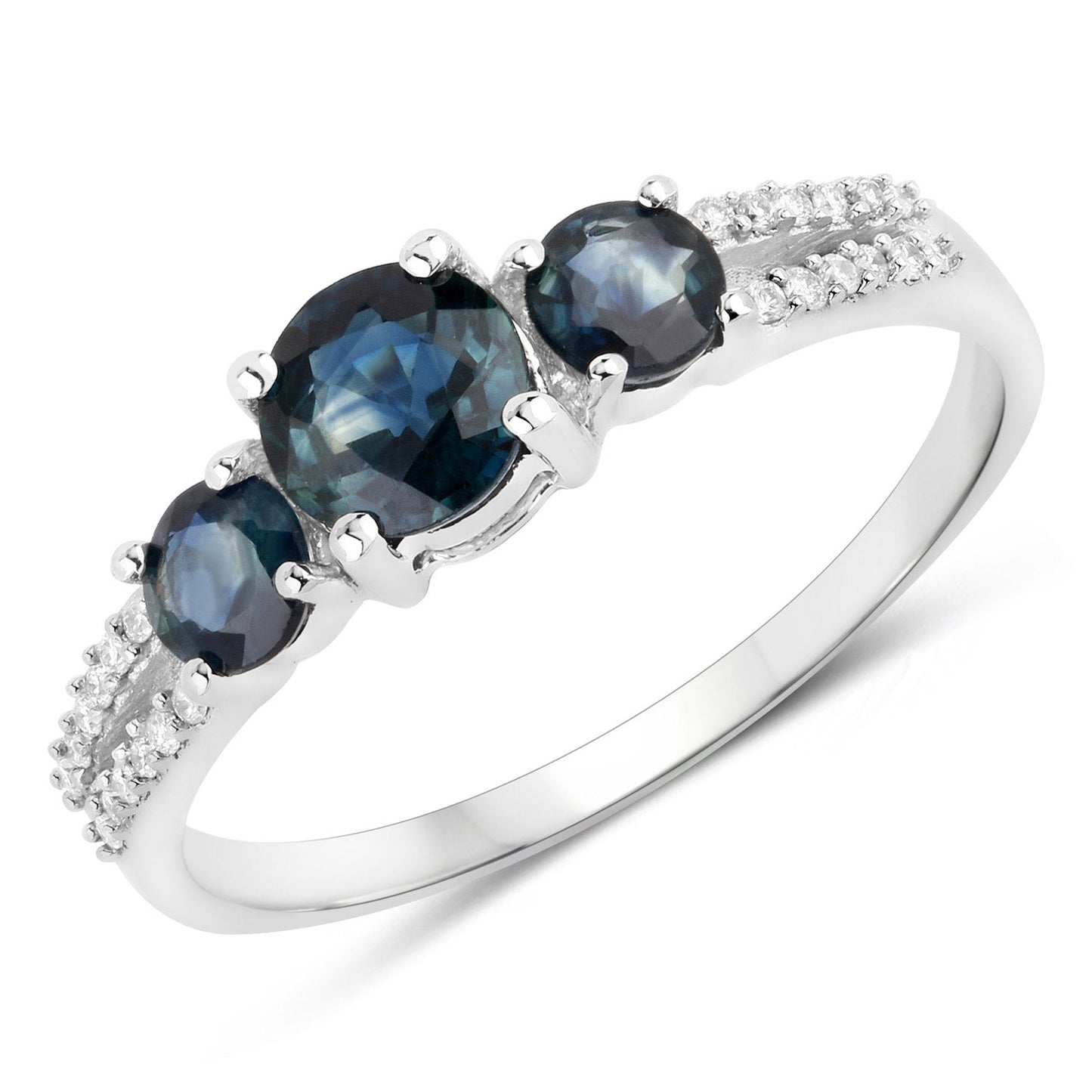 1.08 Carat Genuine Blue Sapphire and White Diamond 14K White Gold Ring Bids.com