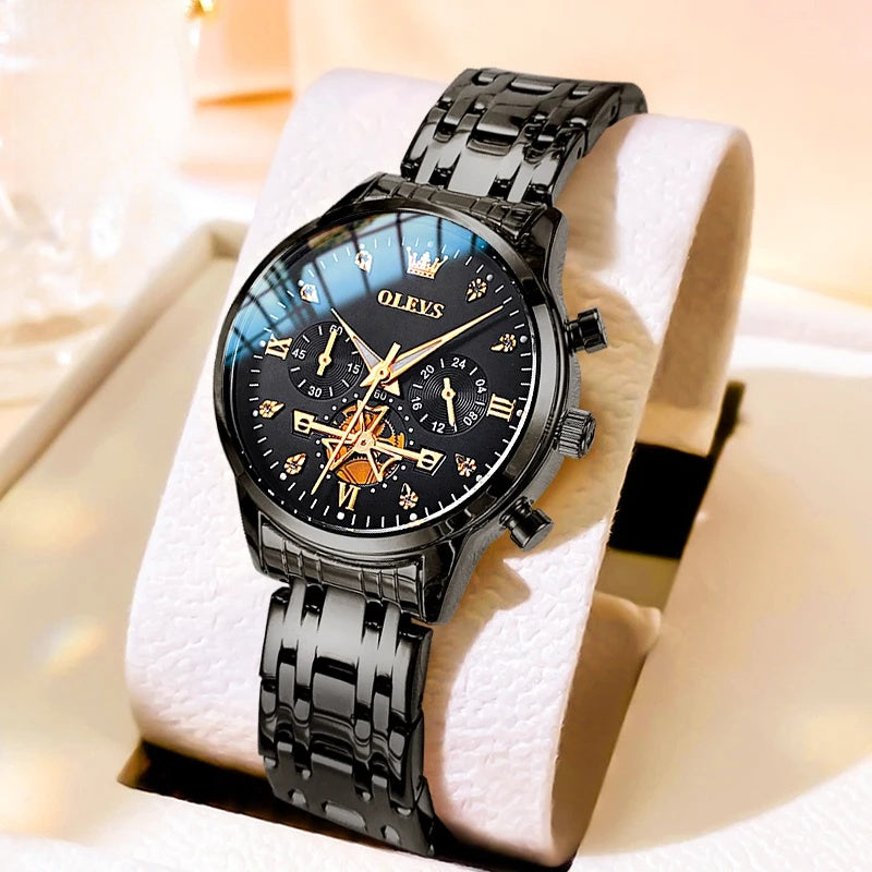 Women's Gold Stainless Steel Multifunction Quartz Watch BandsCo Straps