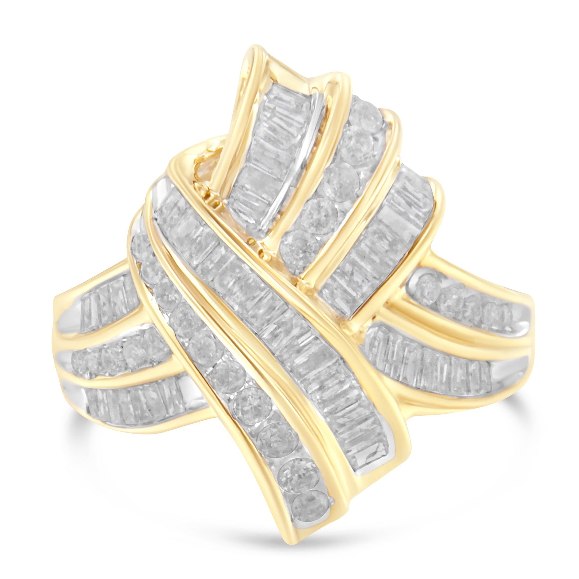 10K Yellow Gold Diamond Bypass Cocktail Ring (1 1/5 Cttw, I-J Color, I2-I3 Clarity) - Size 8 Bids.com