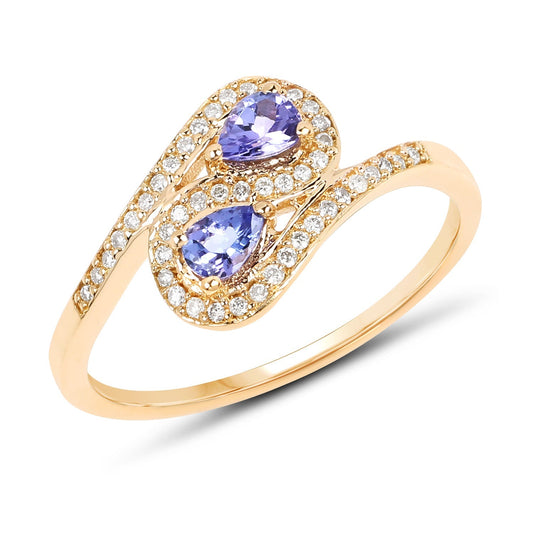 0.42 Carat Genuine Tanzanite and White Diamond 14K Yellow Gold Ring Bids.com