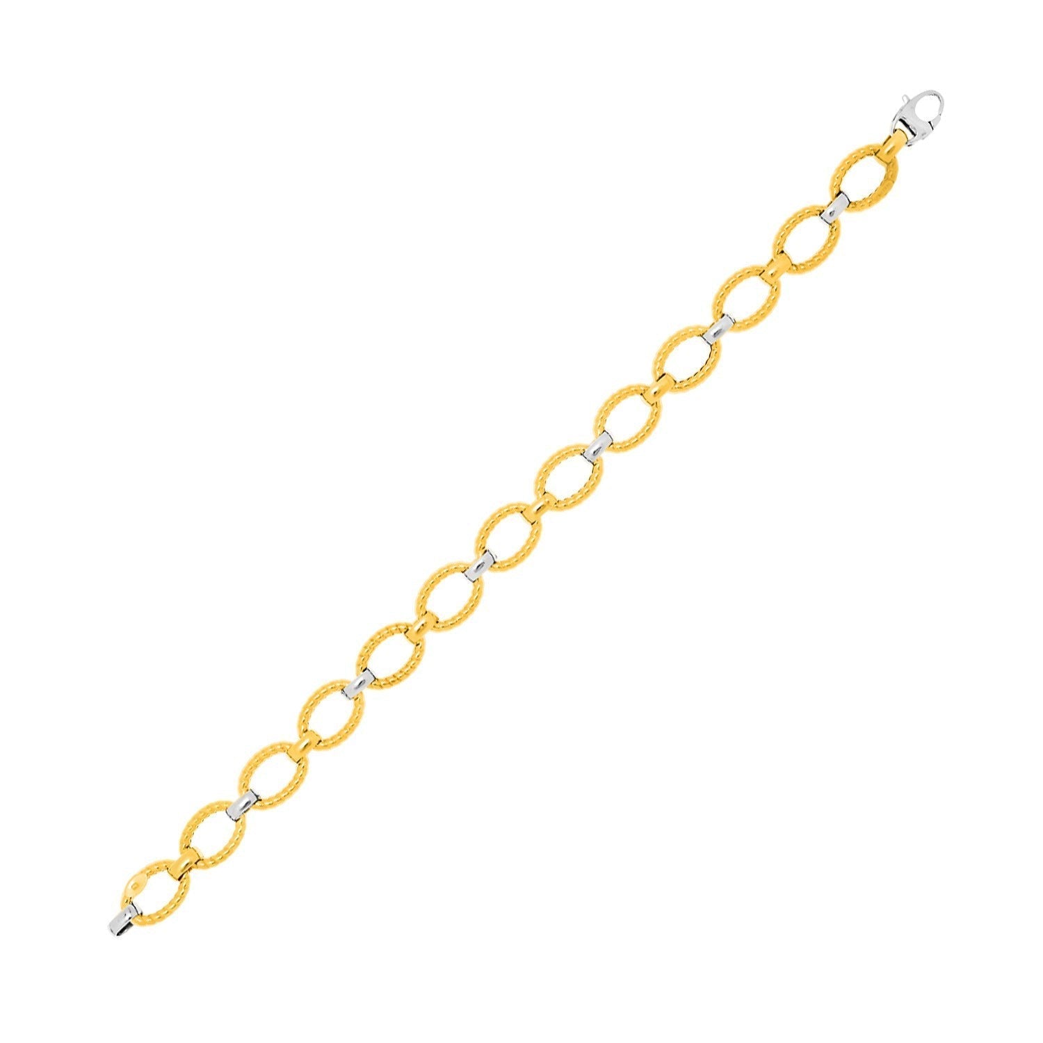 14k Two-Tone Gold Chain Bracelet with Textured Oval Links Bids.com