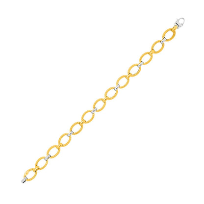 14k Two-Tone Gold Chain Bracelet with Textured Oval Links Bids.com