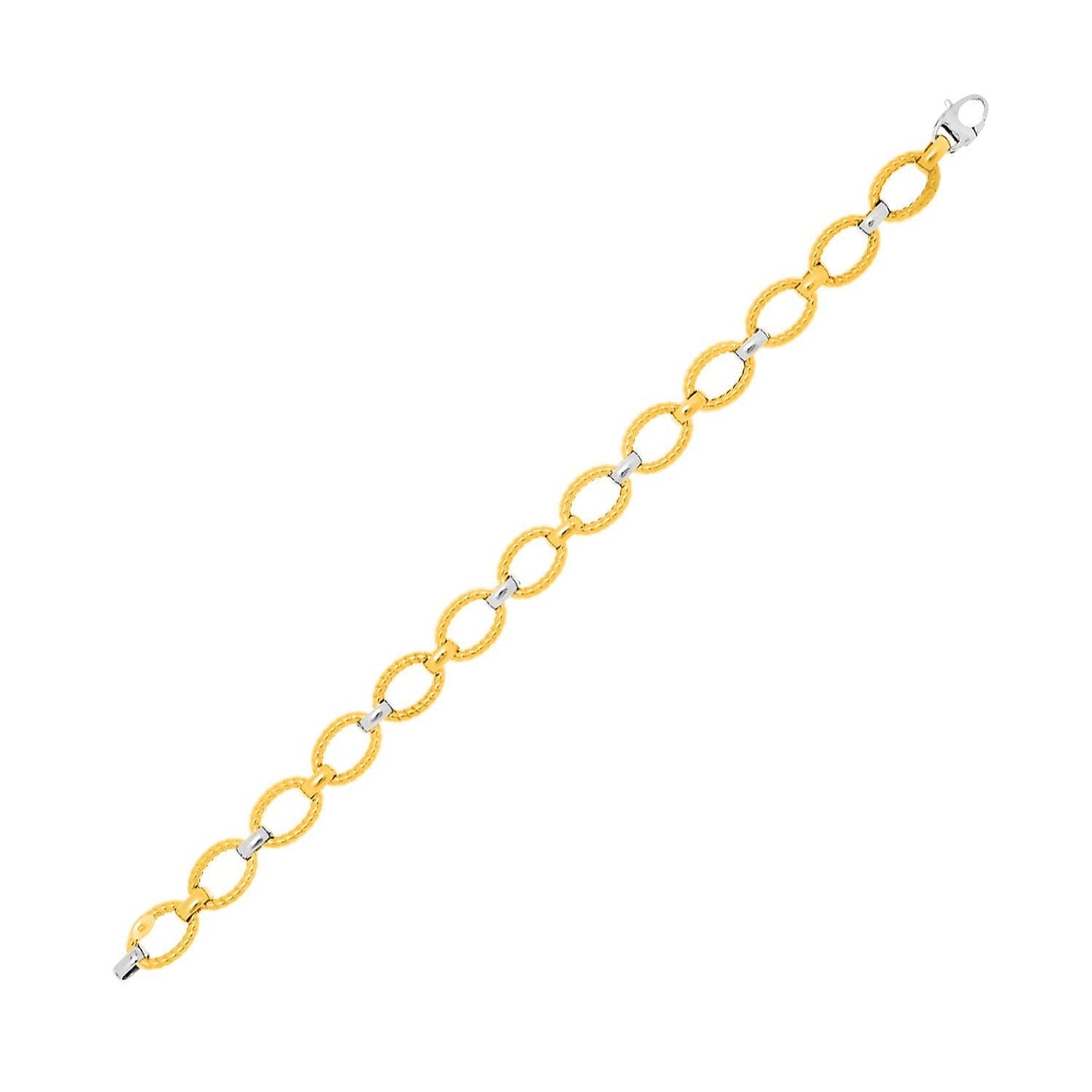 14k Two-Tone Gold Chain Bracelet with Textured Oval Links Bids.com