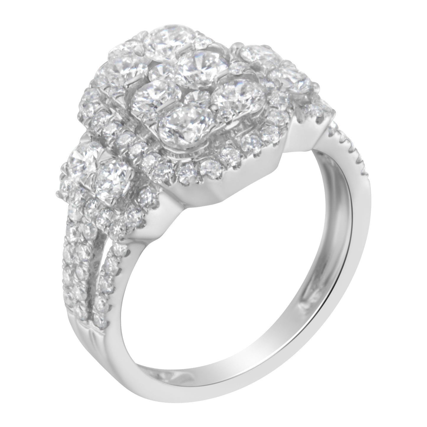 14K White Gold 2 1/4 Cttw Diamond Cocktail Cluster Ring (G-H Color, SI2-I1 Clarity) - Size 7 Bids.com