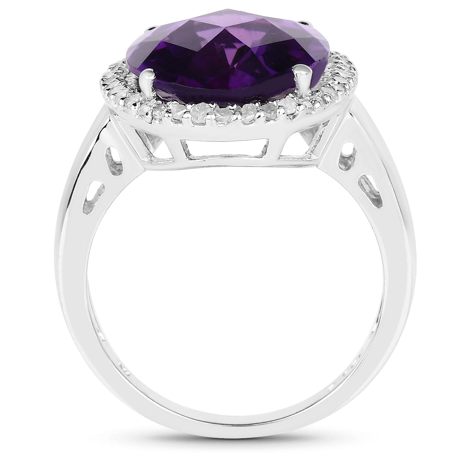 7.94 Carat Genuine Amethyst and White Diamond .925 Sterling Silver Ring Bids.com