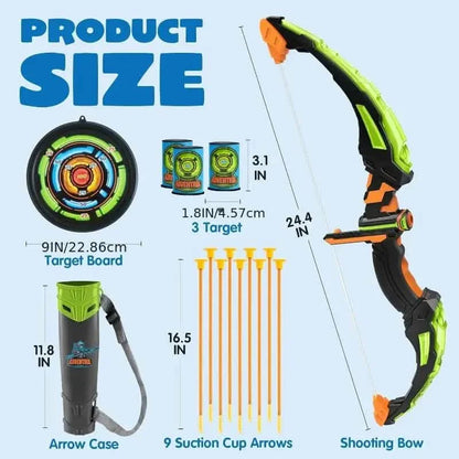 LED Bow & Arrow Toy Set for Kids Light-Up Archery Play Kit with Suction Cup Arrows (Blue/Green) DailySale