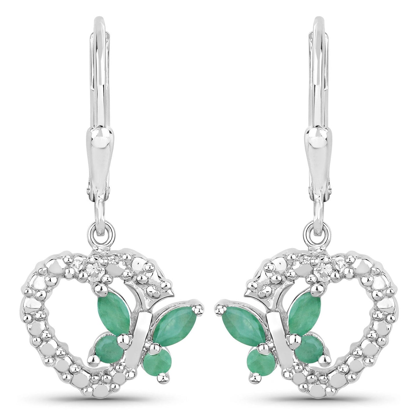 0.44 Carat Genuine Emerald and Created White Sapphire .925 Sterling Silver Earrings Bids.com