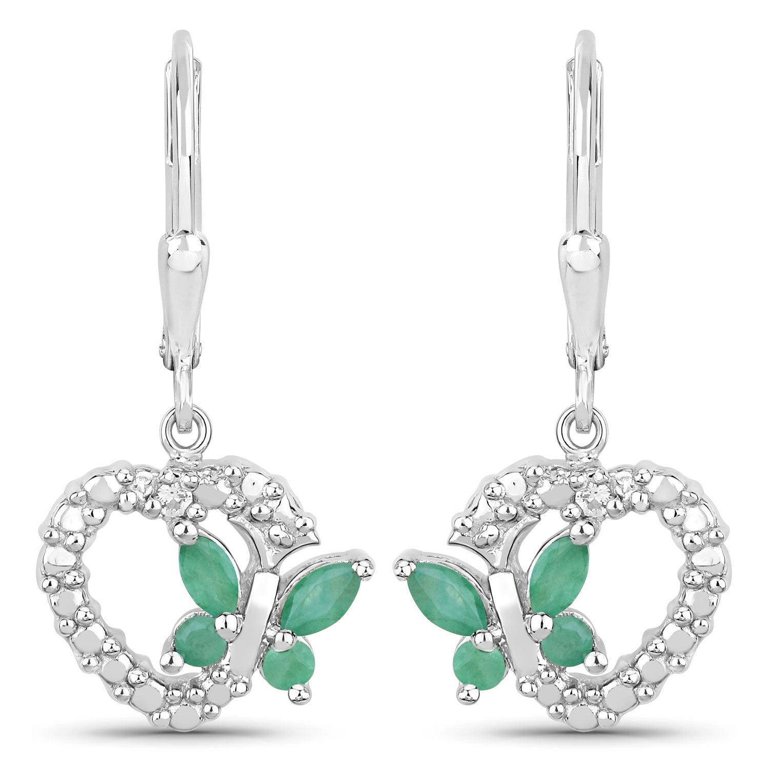 0.44 Carat Genuine Emerald and Created White Sapphire .925 Sterling Silver Earrings Bids.com