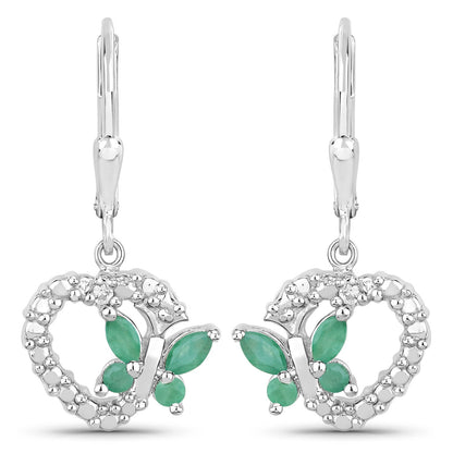 0.44 Carat Genuine Emerald and Created White Sapphire .925 Sterling Silver Earrings Bids.com