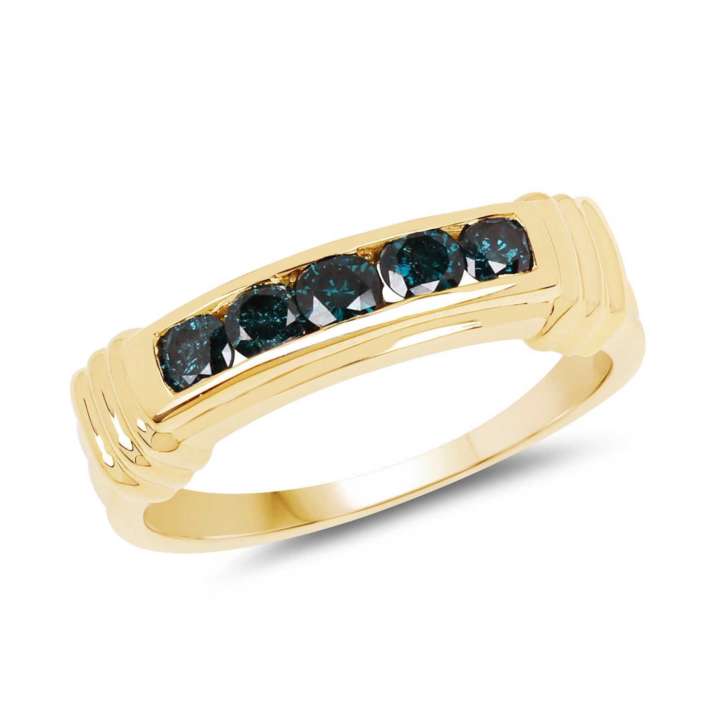 14K Yellow Gold Plated 0.50 Carat Genuine Blue Diamond .925 Sterling Silver Ring Bids.com