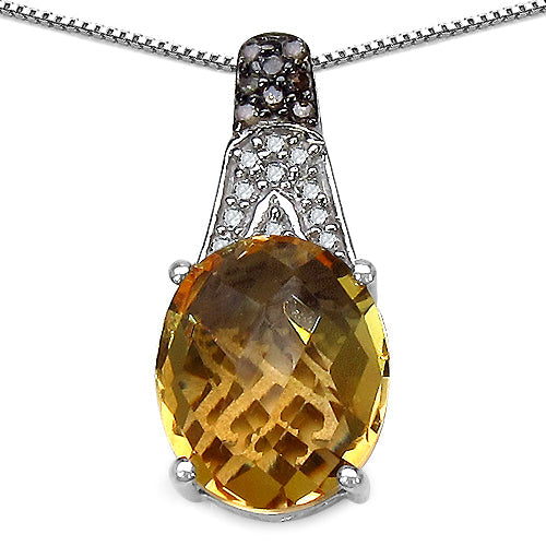 4.50 Carat Genuine Citrine, Champagne Diamond & White Diamond .925 Sterling Silver Pendant Bids.com