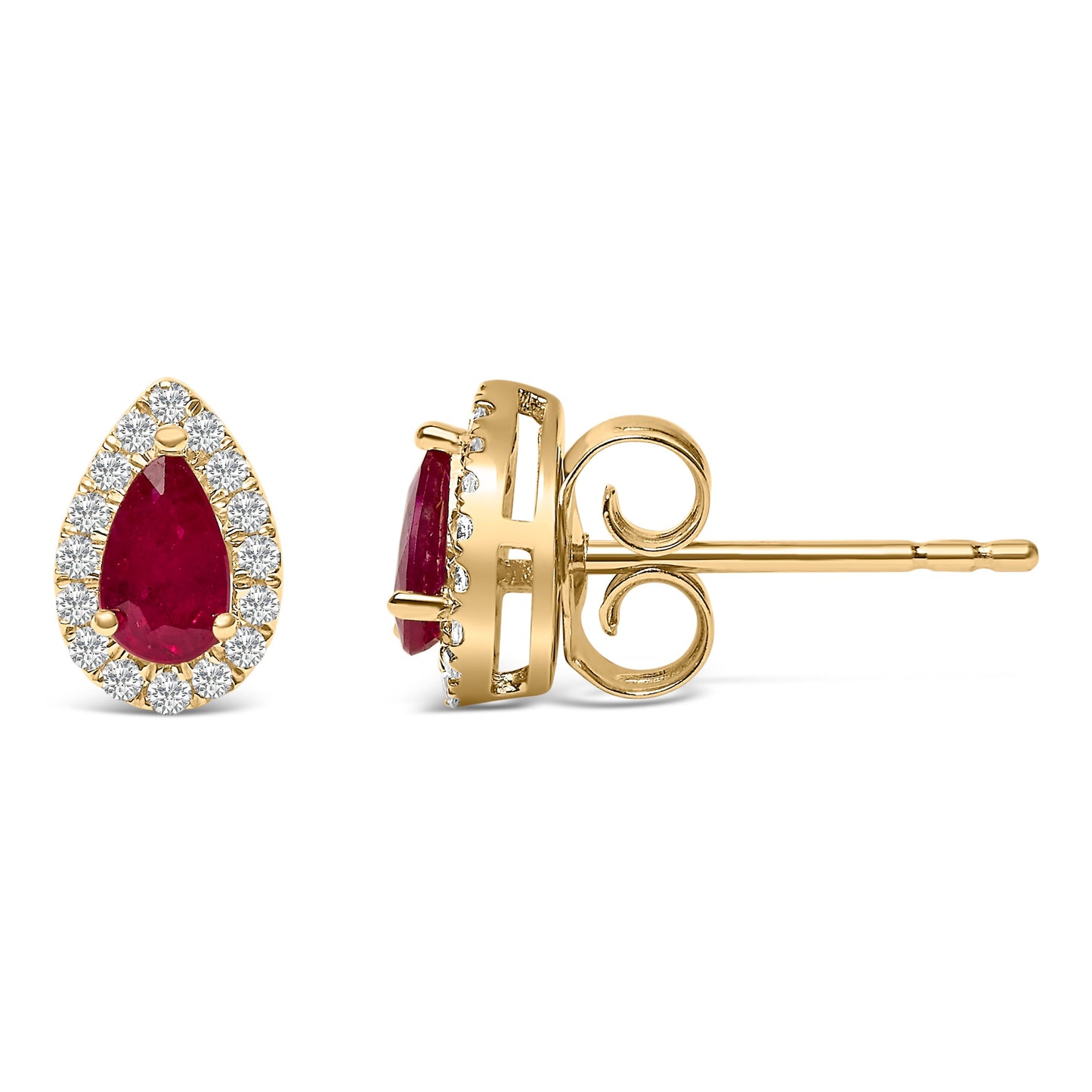 10K Yellow Gold 5X3 MM Pear-Cut Ruby and 1/7 Cttw Diamond Halo Stud Earrings (I-J Color, I1-I2 Clarity) Bids.com