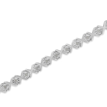 .925 Sterling Silver 1/10 cttw Miracle-Set Round-Cut Diamond "X" Link Tennis Bracelet (I-J color, I2-I3 clarity) - 7.25" Bids.com