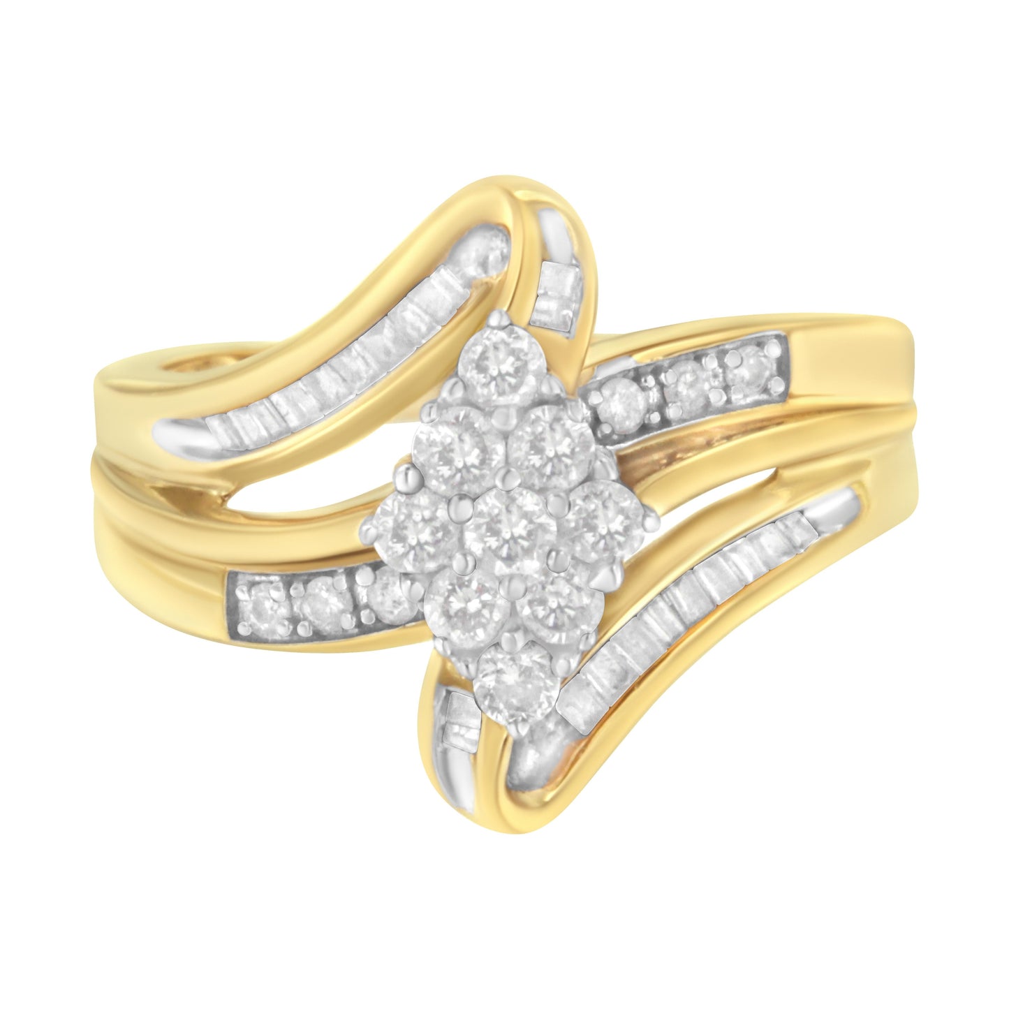 10K Yellow Gold 1/2 cttw Diamond Cluster Cocktail Ring (J-K Clarity, I1-I2 Color) - Size 7 Bids.com