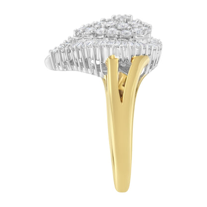 14K Yellow and White Gold 1.00 Cttw Round and Baguette-Cut Diamond Ballerina Cocktail Ring (H-I Color, SI2-I1 Clarity) Bids.com