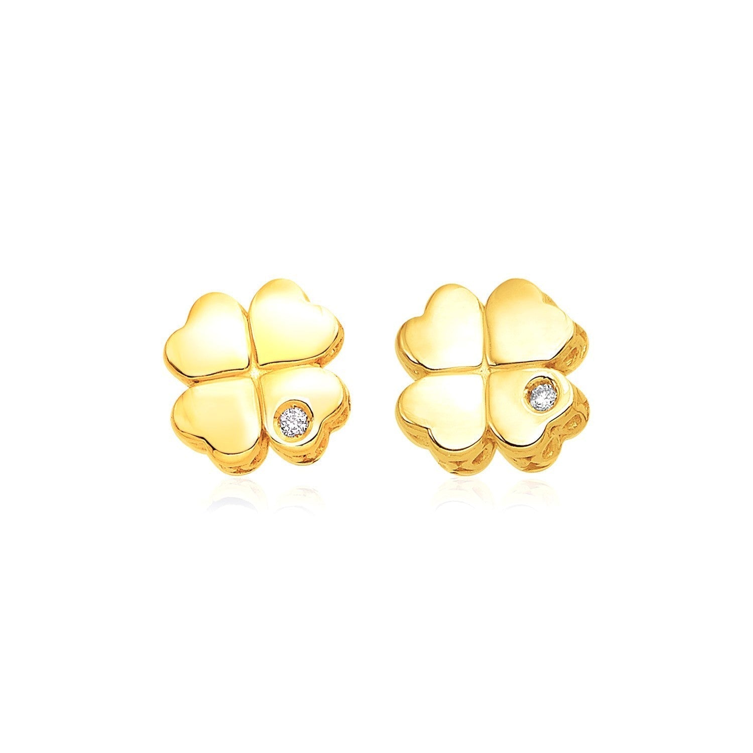 14k Yellow Gold Polished Four Leaf Clover Earrings with Diamonds Bids.com