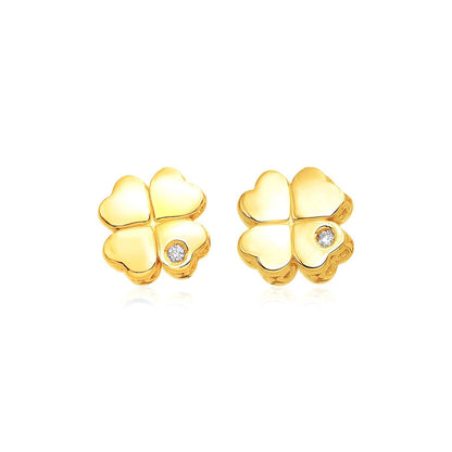 14k Yellow Gold Polished Four Leaf Clover Earrings with Diamonds Bids.com