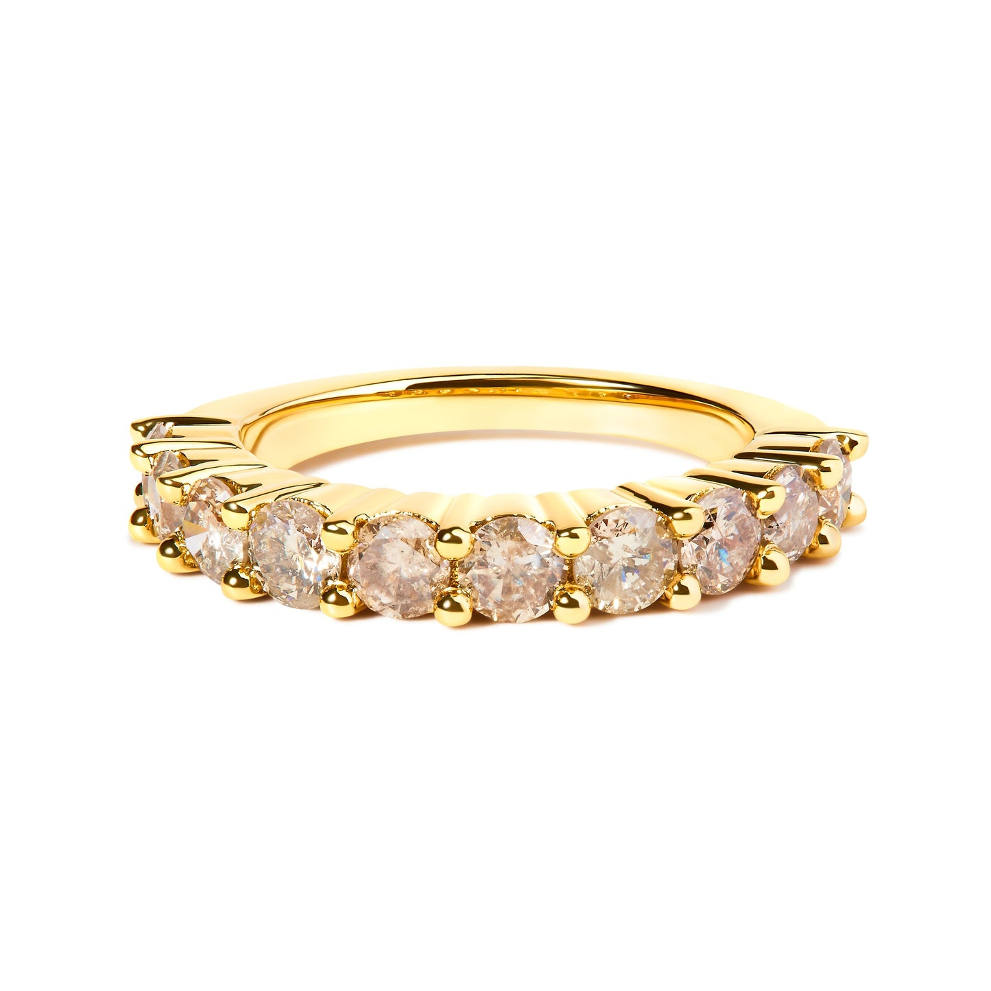 14K Yellow Gold Plated .925 Sterling Silver 2.0 Cttw Round Brilliant Cut Diamond 10 Stone Anniversary Band Ring (J-K Color, I1-I2 Clarity) - Size 6 Bids.com