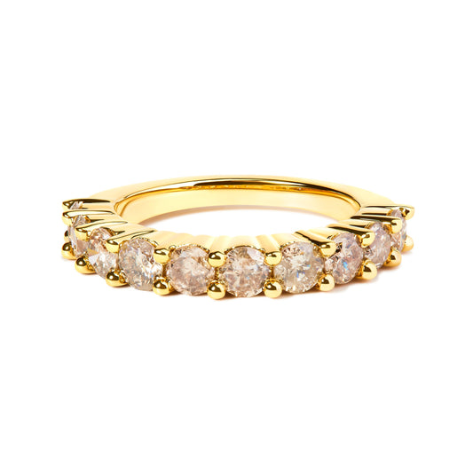 14K Yellow Gold Plated .925 Sterling Silver 2.0 Cttw Round Brilliant Cut Diamond 10 Stone Anniversary Band Ring (J-K Color, I1-I2 Clarity) - Size 6 Bids.com
