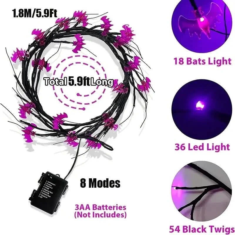 54LED Halloween Bat Decorative Branch String Lights, Wall-mounted Indoor Decorative String Lights DailySale