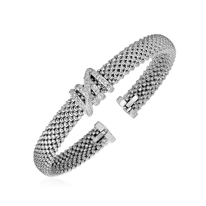 Popcorn Texture Cuff Bangle with Diamonds in Sterling Silver Bids.com