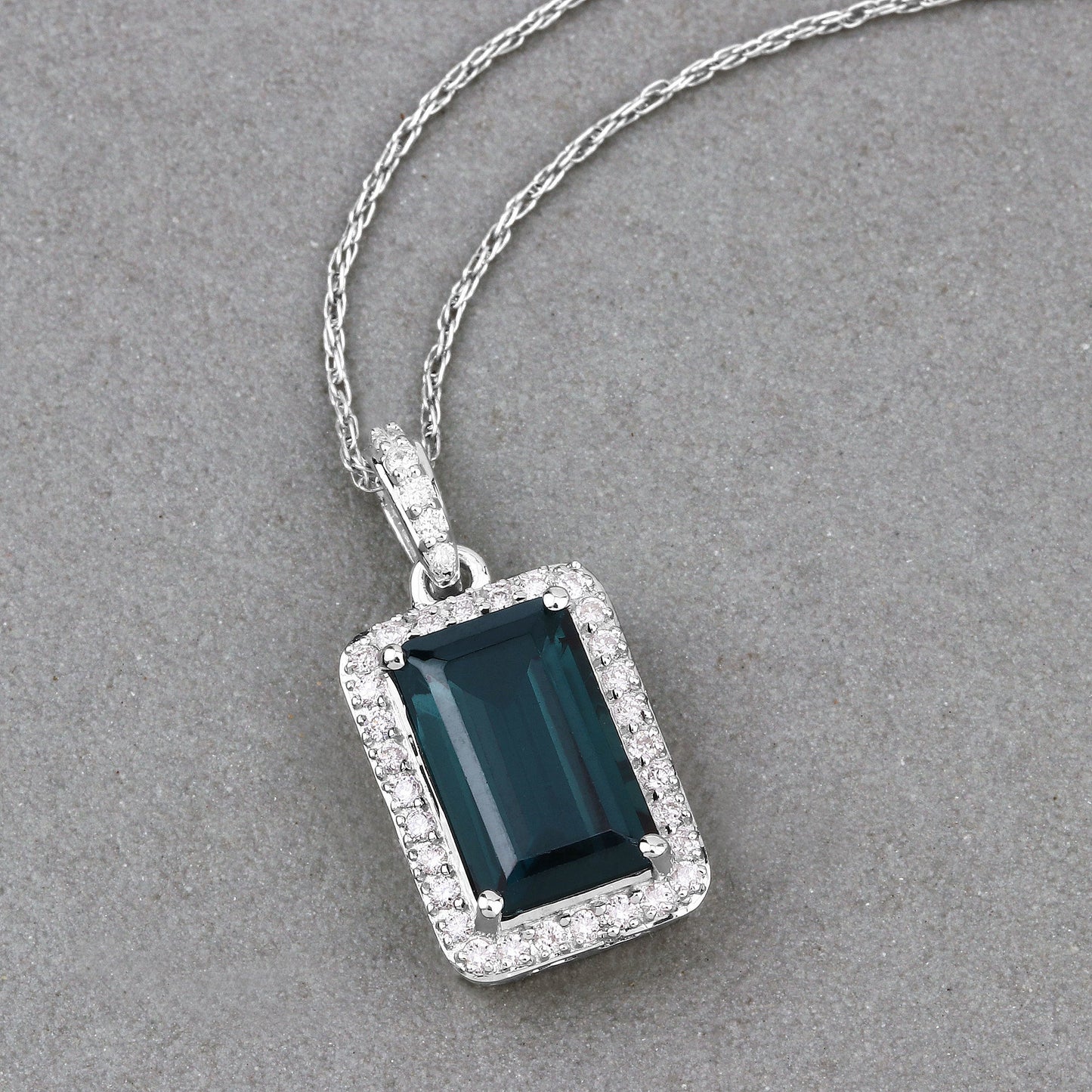 3.55 Carat Genuine Green Tourmaline and White Diamond 14K White Gold Pendant Bids.com
