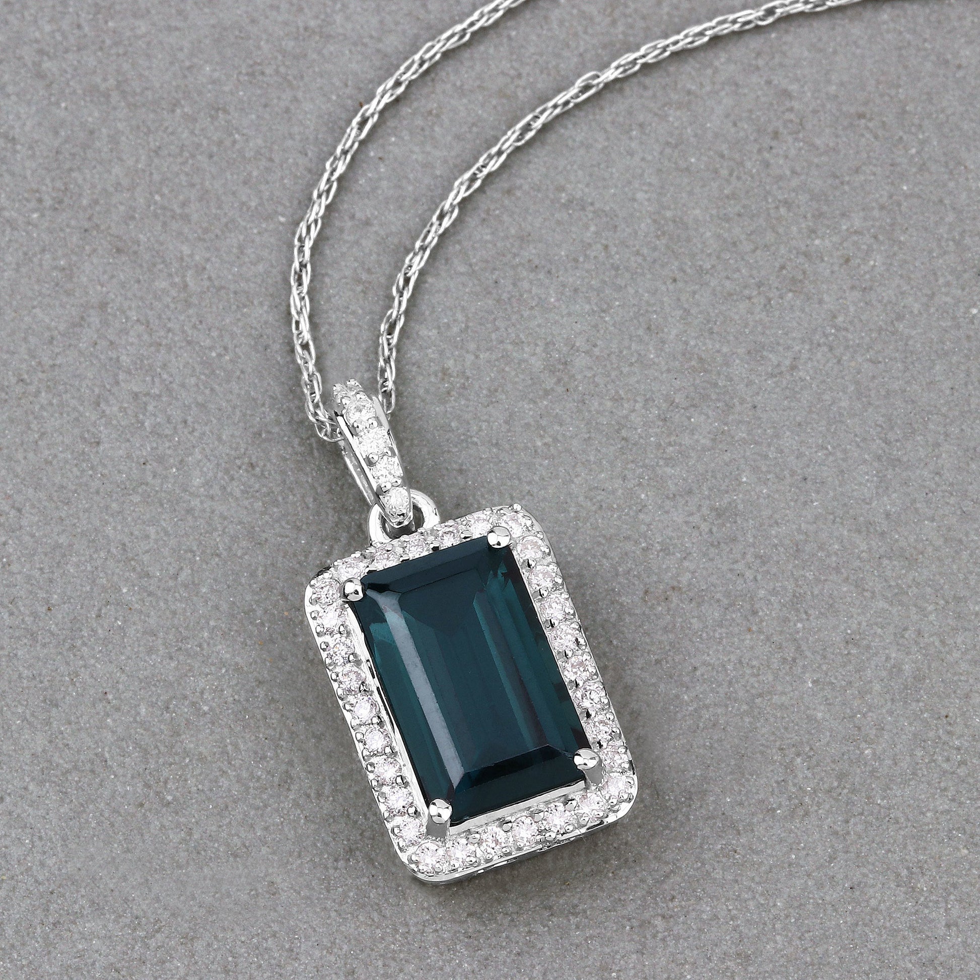 3.55 Carat Genuine Green Tourmaline and White Diamond 14K White Gold Pendant Bids.com