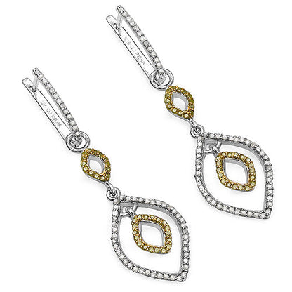 1.00 Carat Genuine White Diamond & Yellow Diamond .925 Sterling Silver Earrings Bids.com