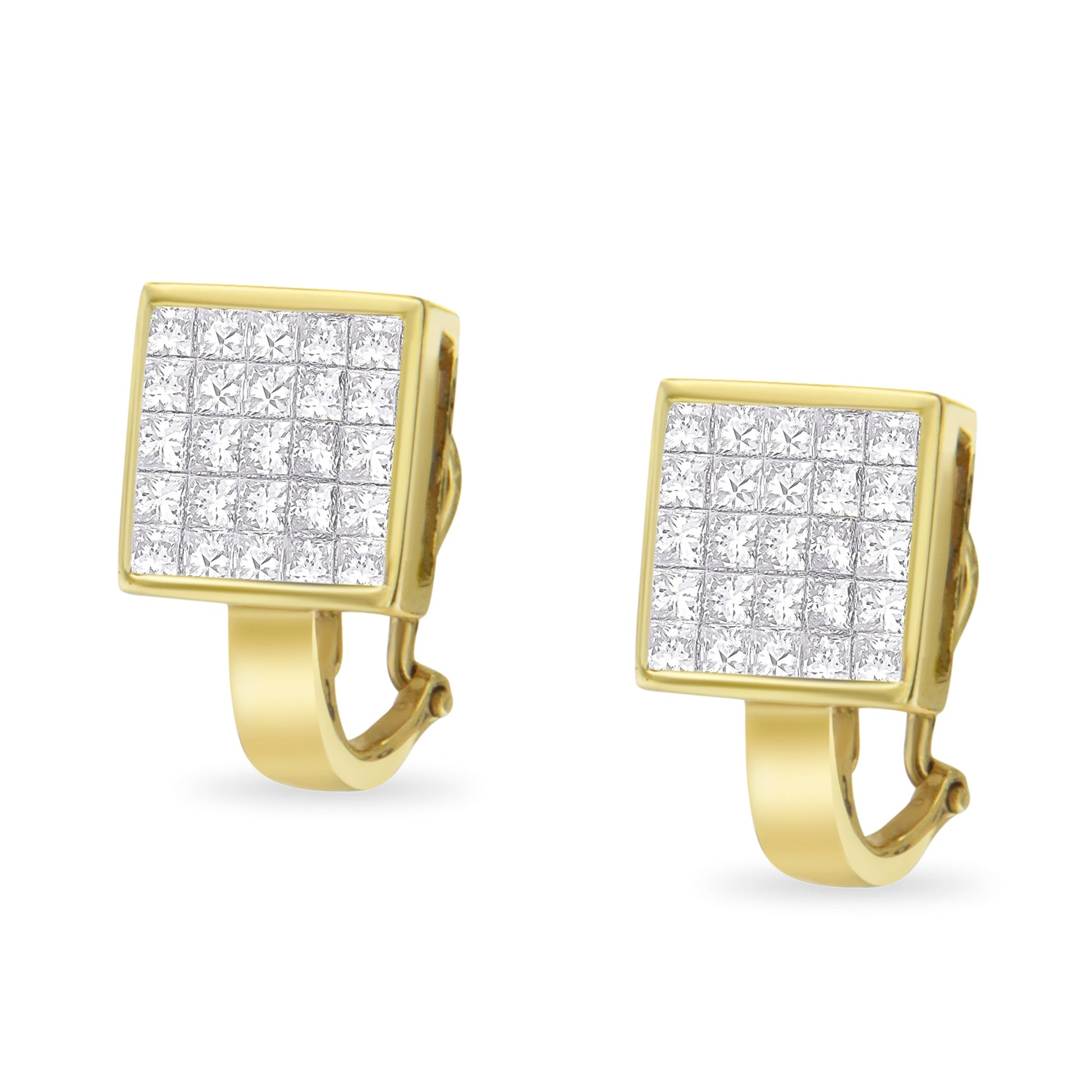 14K Yellow Gold 3-1/5 Cttw Princess Cut Diamond Â¾ Square Invisible Set Grid Huggy Style Omega Back Stud Earrings (G-H Color, VS1-VS2 Clarity) Bids.com