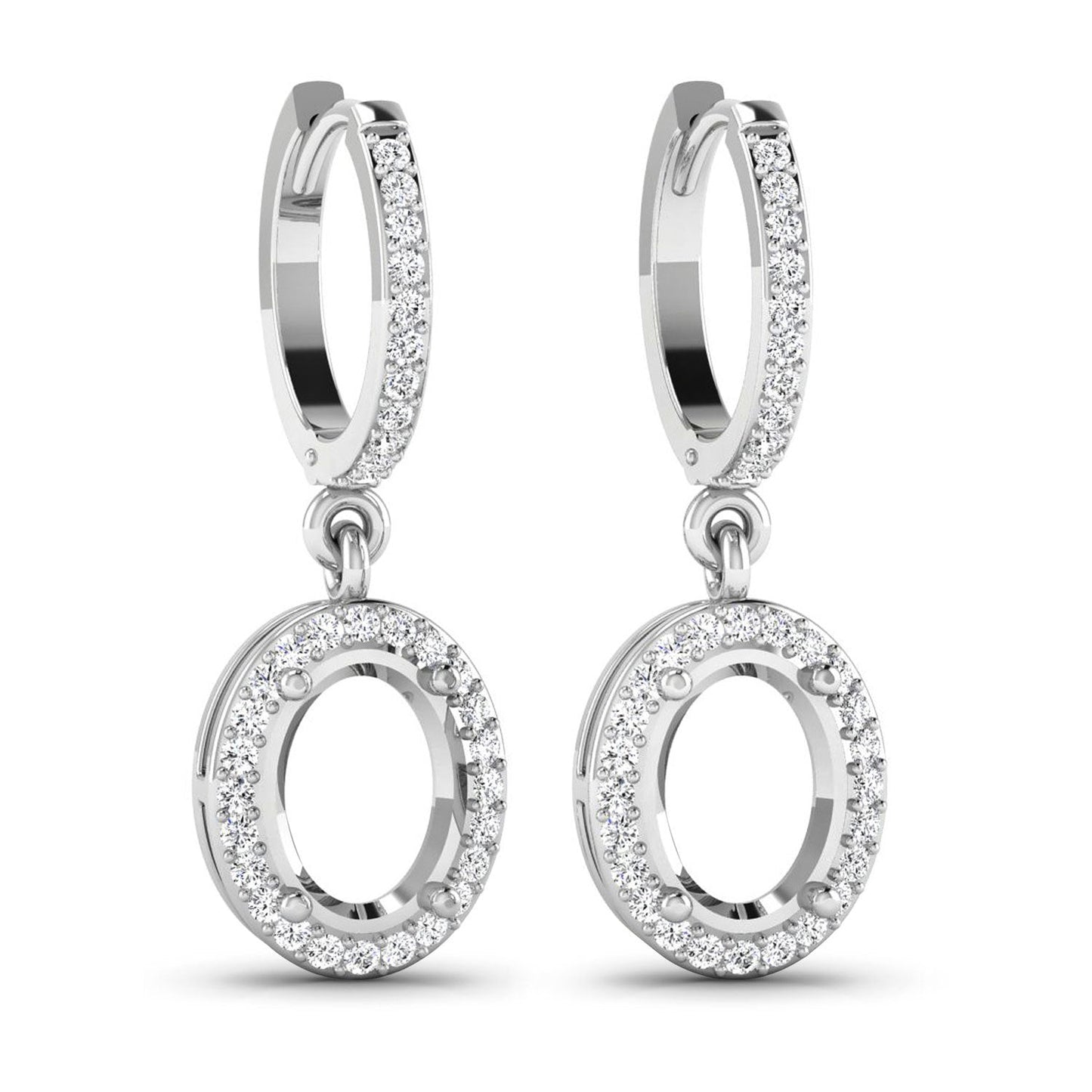 0.32 Carat Genuine White Diamond 14K White Gold Semi Mount Earrings - holds 8x6mm Oval Gemstones Bids.com