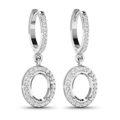 0.32 Carat Genuine White Diamond 14K White Gold Semi Mount Earrings - holds 8x6mm Oval Gemstones Bids.com