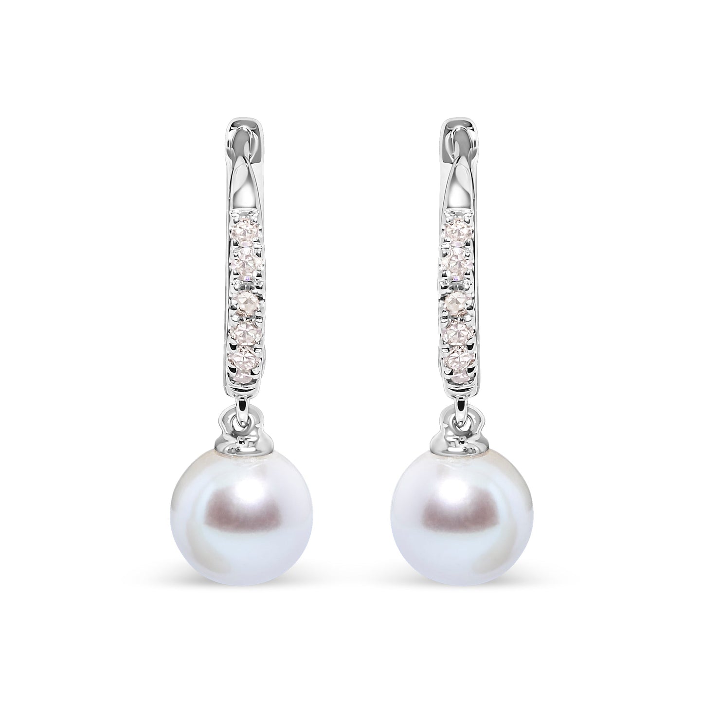 10K White Gold 6x6 MM Cultured Freshwater Pearl and Diamond Accent Drop Huggy Earring (H-I Color, I1-I2 Clarity) Bids.com