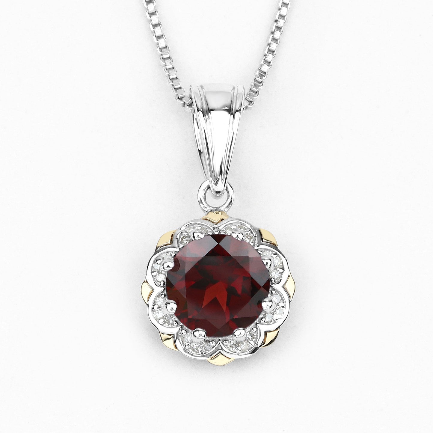 2.32 Carat Genuine Garnet and White Diamond 14K Yellow Gold with .925 Sterling Silver Pendant Bids.com