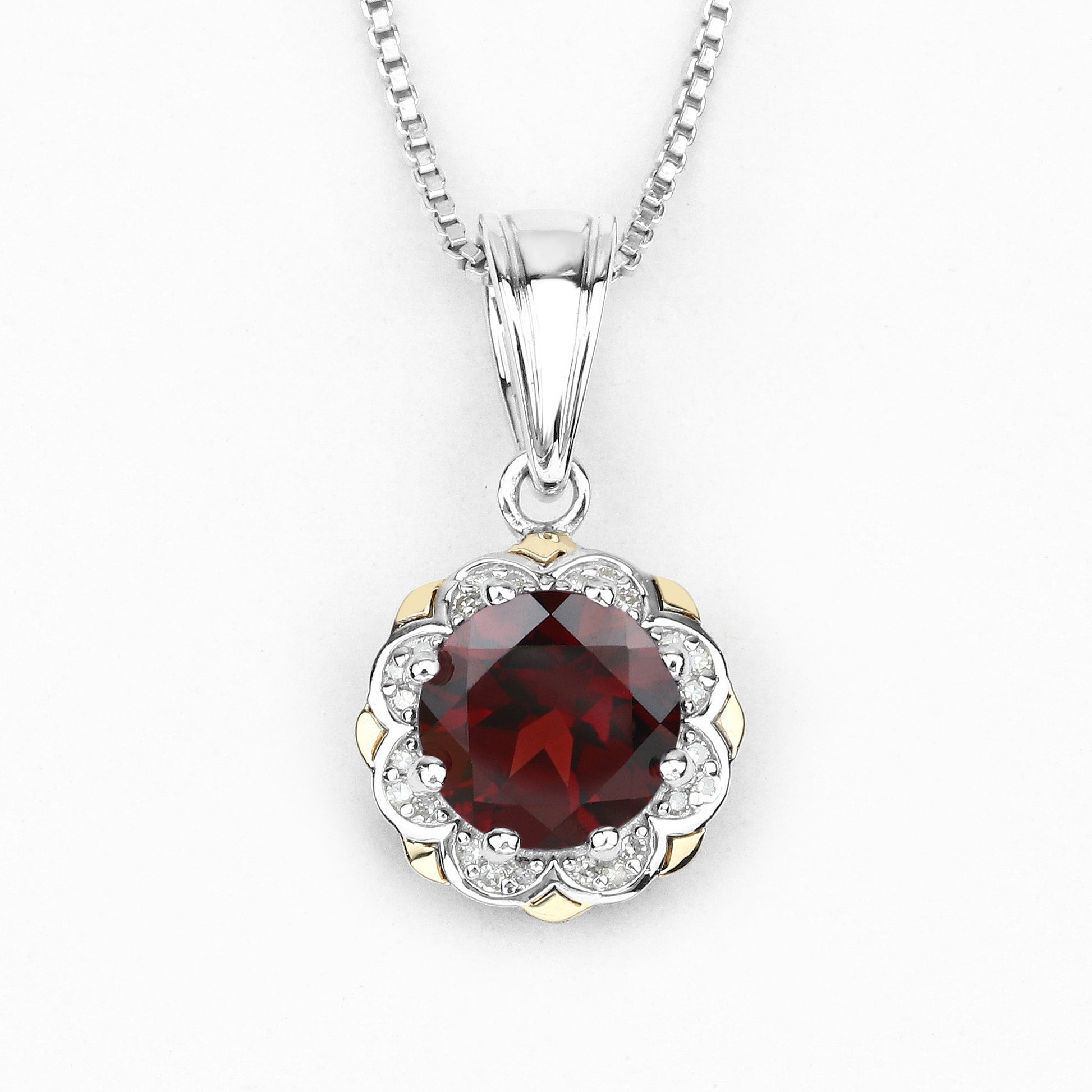 2.32 Carat Genuine Garnet and White Diamond 14K Yellow Gold with .925 Sterling Silver Pendant Bids.com