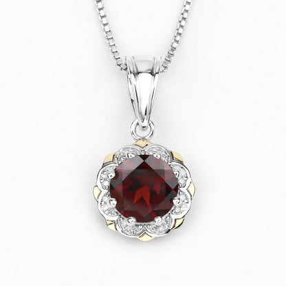 2.32 Carat Genuine Garnet and White Diamond 14K Yellow Gold with .925 Sterling Silver Pendant Bids.com