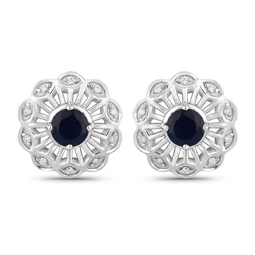 0.60 Carat Genuine Blue Sapphire and White Diamond 14K White Gold Earrings Bids.com