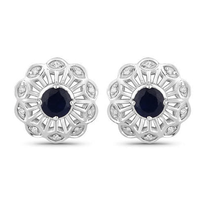 0.60 Carat Genuine Blue Sapphire and White Diamond 14K White Gold Earrings Bids.com