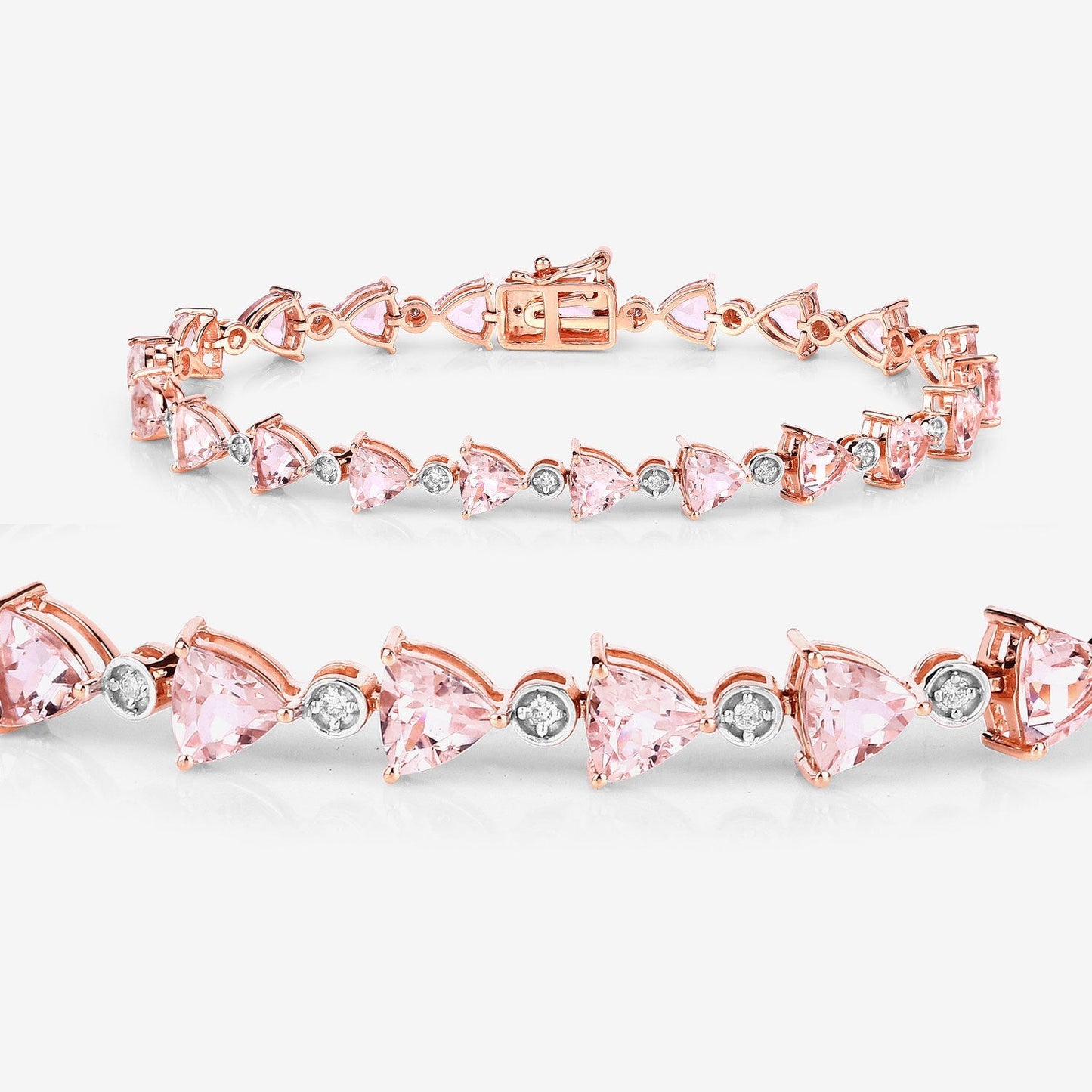 7.56 Carat Genuine Morganite and White Diamond 14K Rose Gold Bracelet Bids.com