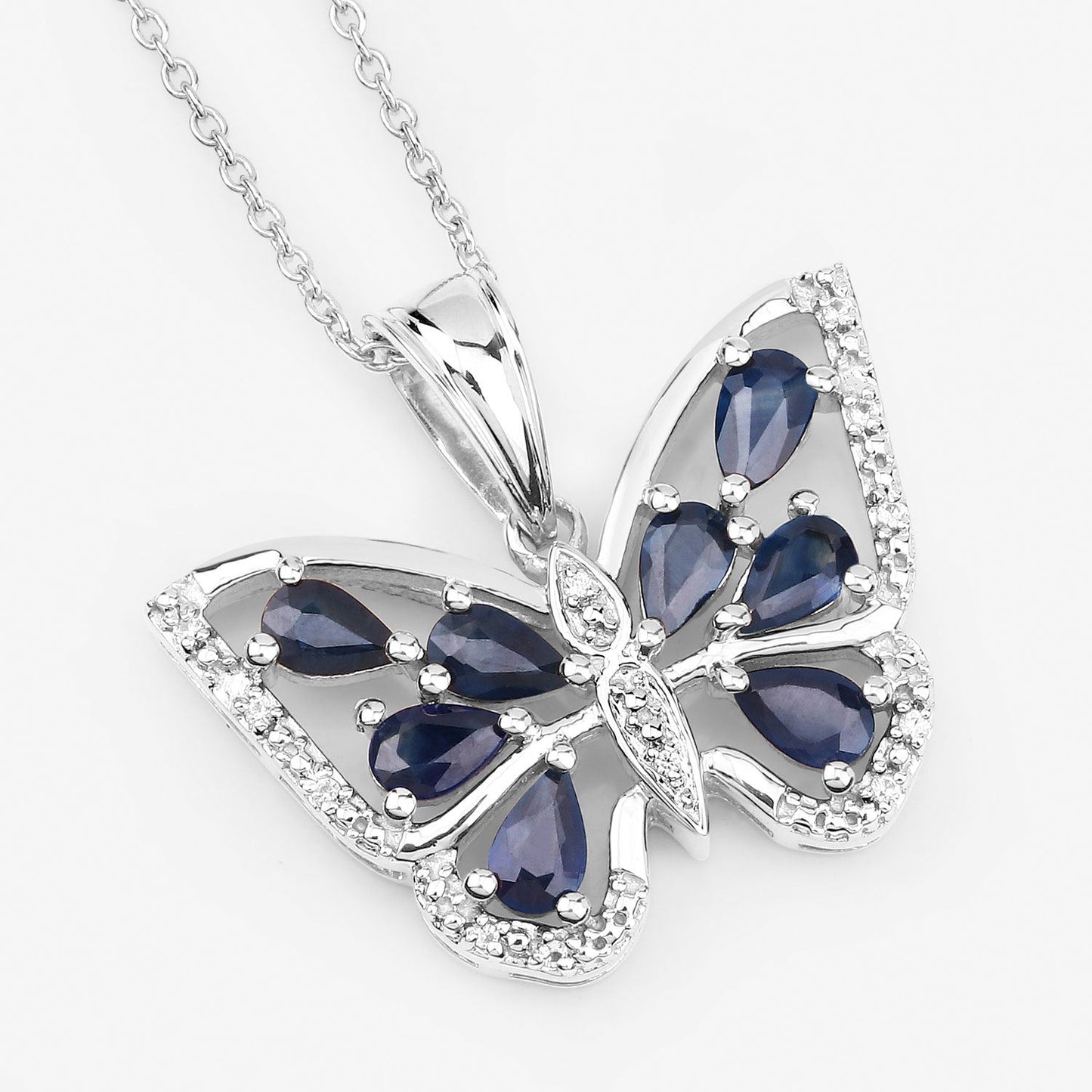 1.67 Carat Genuine Blue Sapphire and White Zircon .925 Sterling Silver Pendant Bids.com