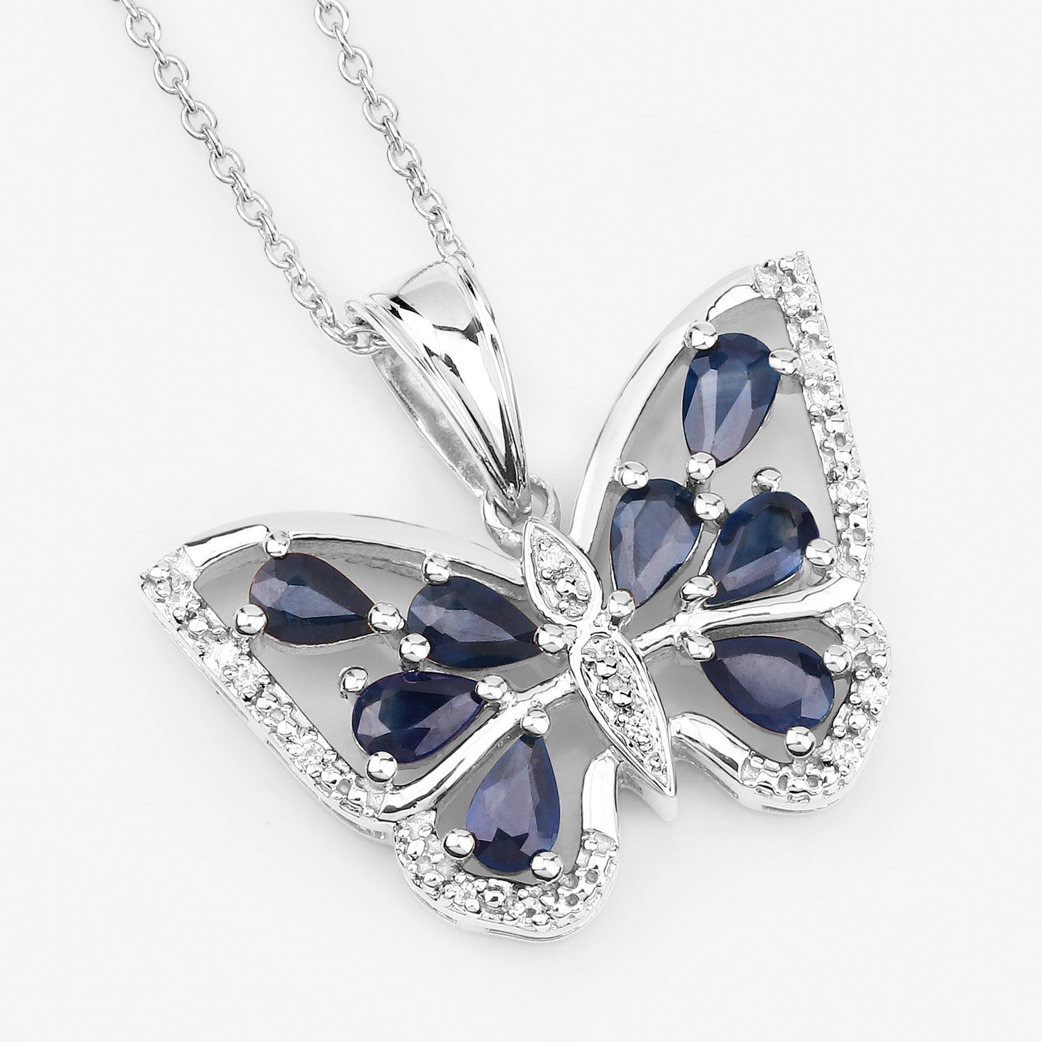 1.67 Carat Genuine Blue Sapphire and White Zircon .925 Sterling Silver Pendant Bids.com