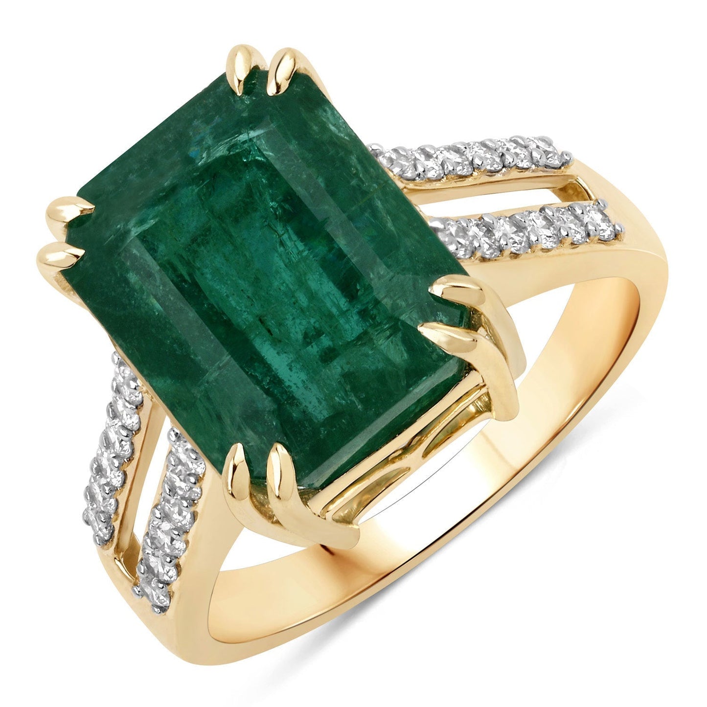 IGI Certified 8.49 Carat Genuine Zambian Emerald and White Diamond 14K Yellow Gold Ring Bids.com