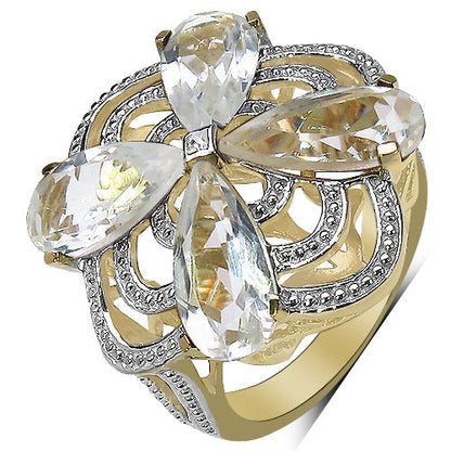 14K Yellow Gold Plated 6.69 Carat Genuine Crystal Quartz & White Diamond .925 Sterling Silver Ring Bids.com
