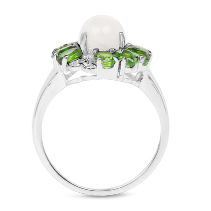 2.93 Carat Genuine Ethiopian Opal, Chrome Diopside & White Topaz .925 Sterling Silver Ring Bids.com