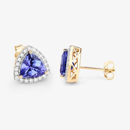 3.82 Carat Genuine Tanzanite and White Diamond 14K Yellow Gold Earrings Bids.com