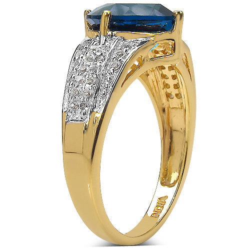 18K Yellow Gold Plated 3.83 Carat Genuine London Blue Topaz & White Topaz .925 Sterling Silver Ring Bids.com