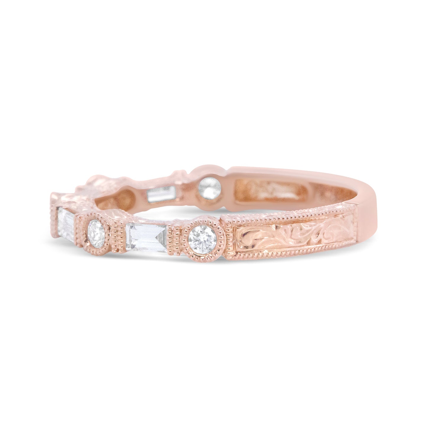 14K Rose Gold 3/8 Cttw Baguette and Round Diamond Bridal Band - (H-I Color, VS1-VS2 Clarity) - Size 6.75 Bids.com